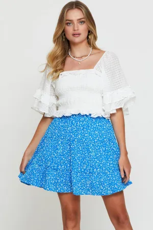 Gather Details Print Flare Skirt Mini High Rise