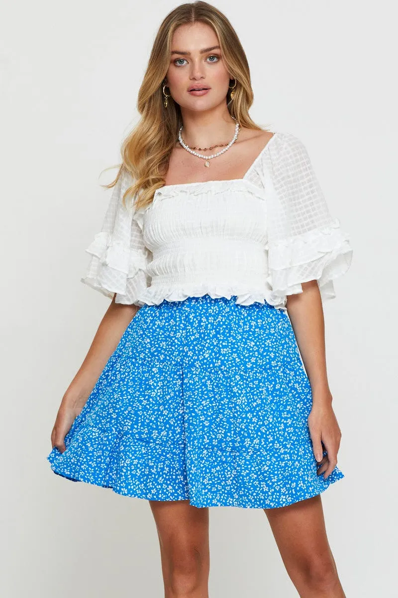 Gather Details Print Flare Skirt Mini High Rise
