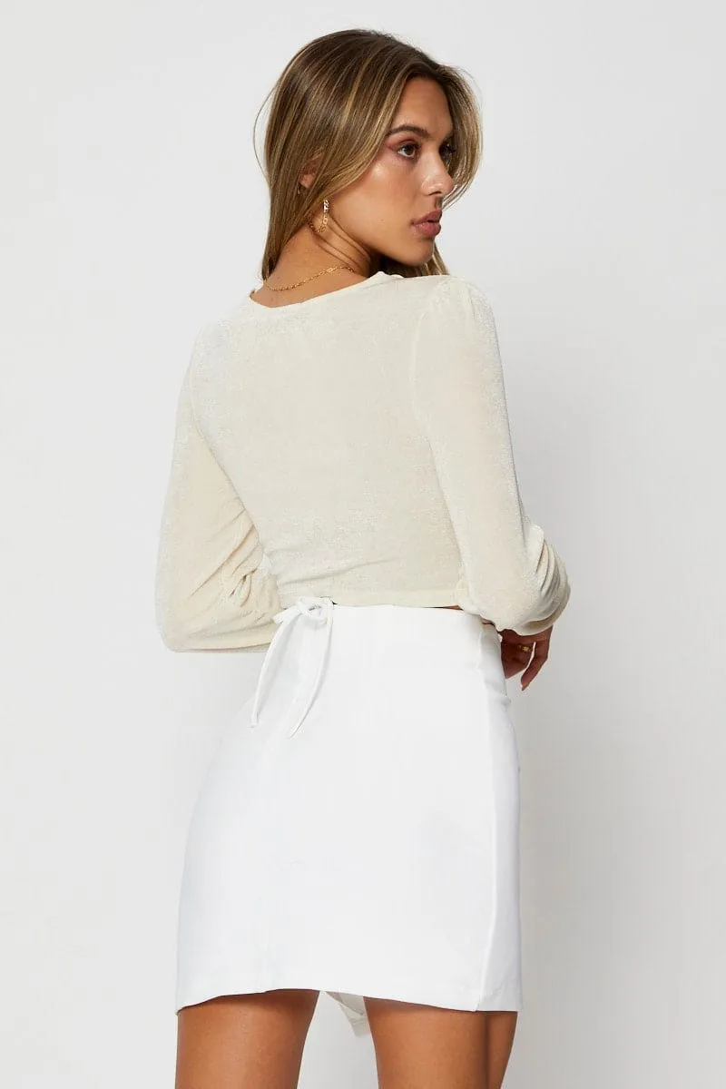 Summer Outfit White Mini Skirt Front Slit