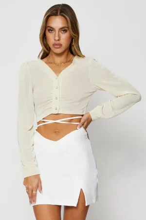 White Mini Skirt Front Slit Wrap Front