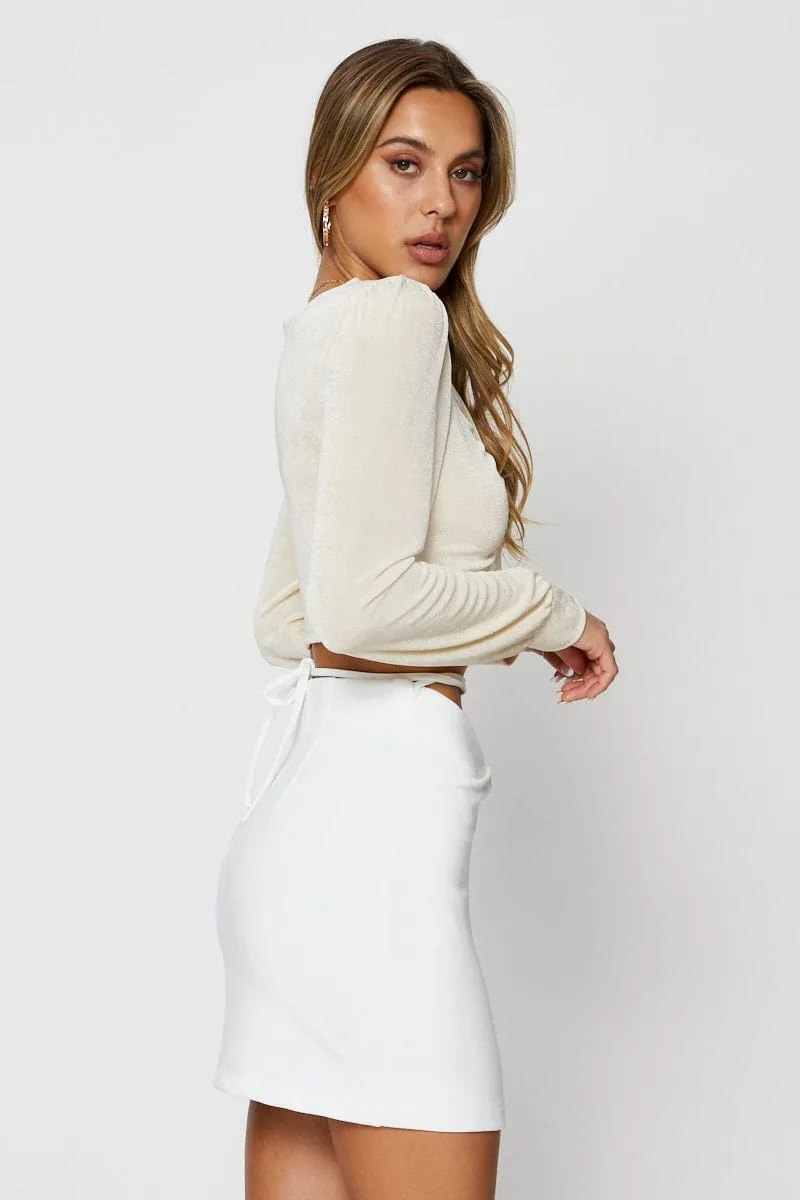 White Mini Skirt Front Slit Abrasion resistant Quiet Style