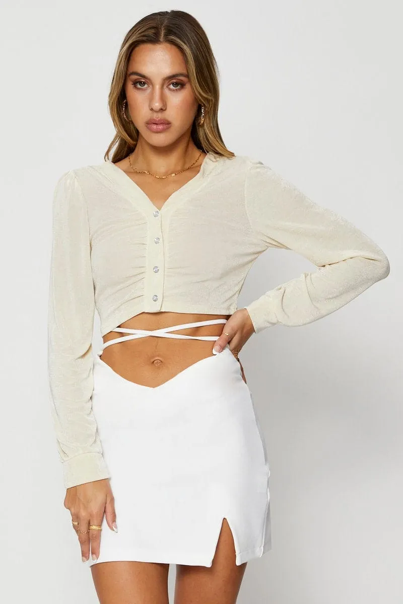 White Mini Skirt Front Slit Wrap Front