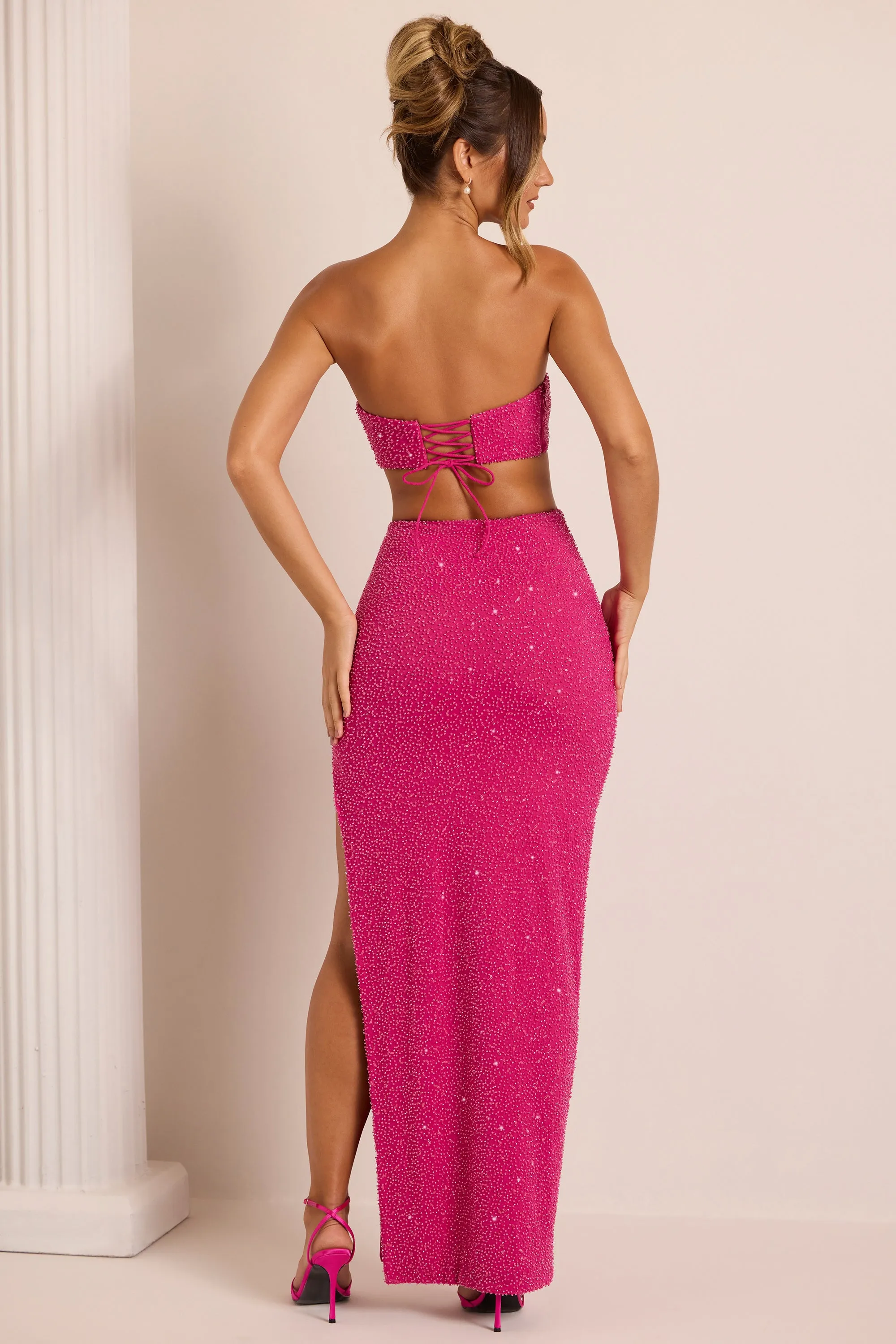 Embellished Cut Out Maxi Dress in Fuchsia Field Walk Urban Glow