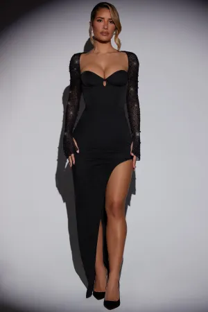 Effortless chic full-length dress Embellished Side Split Maxi Dress in Black