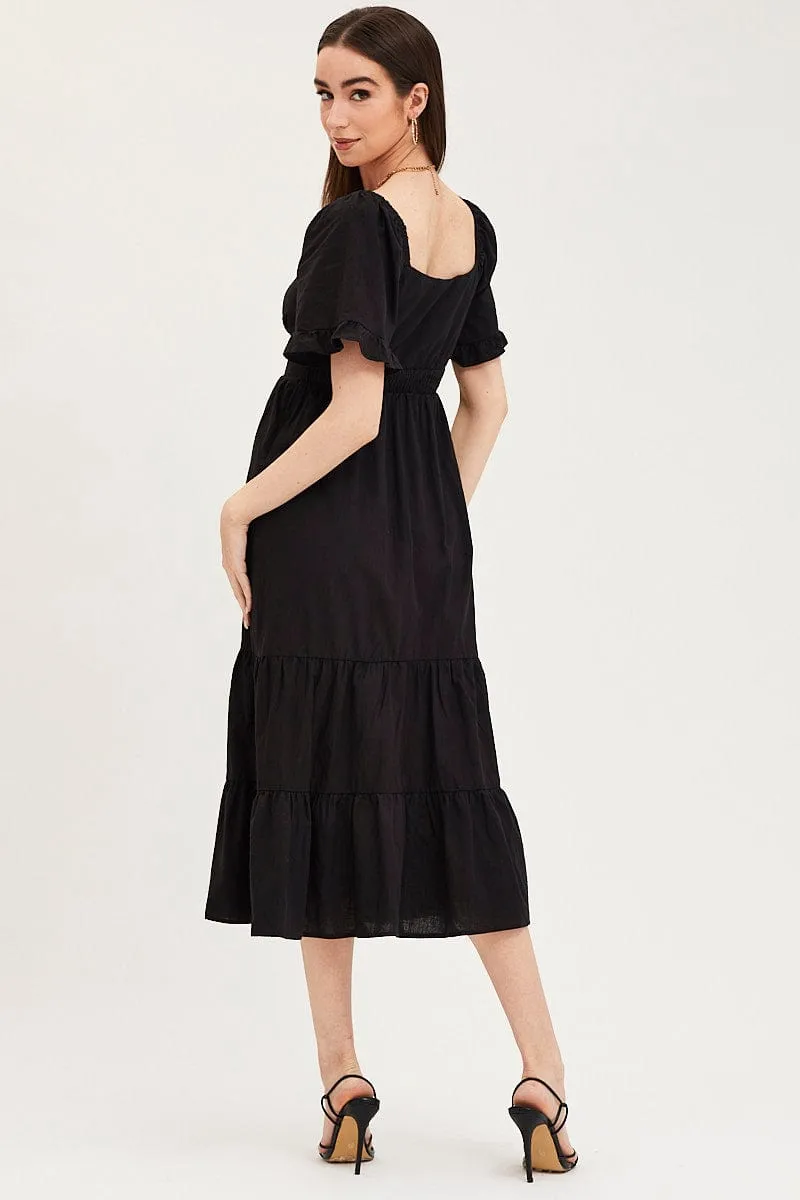 This maxi dress combines a relaxed fit with an elegant look for a versatile wardrobe piece Black Bust Dress Short Sleeve Maxi