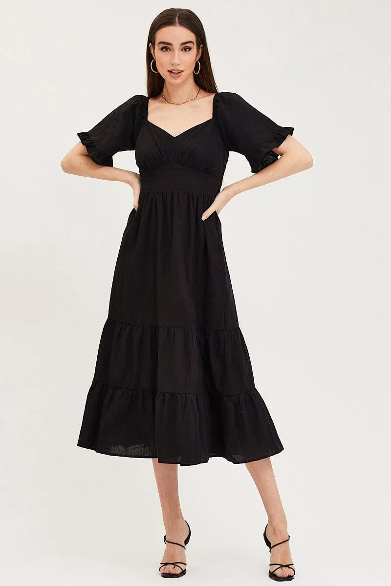 Black Bust Dress Short Sleeve Maxi embroidery work