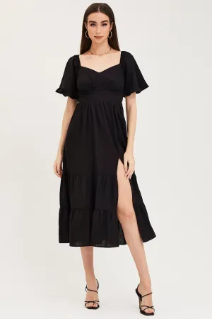 Black Bust Dress Short Sleeve Maxi Sequin Glow