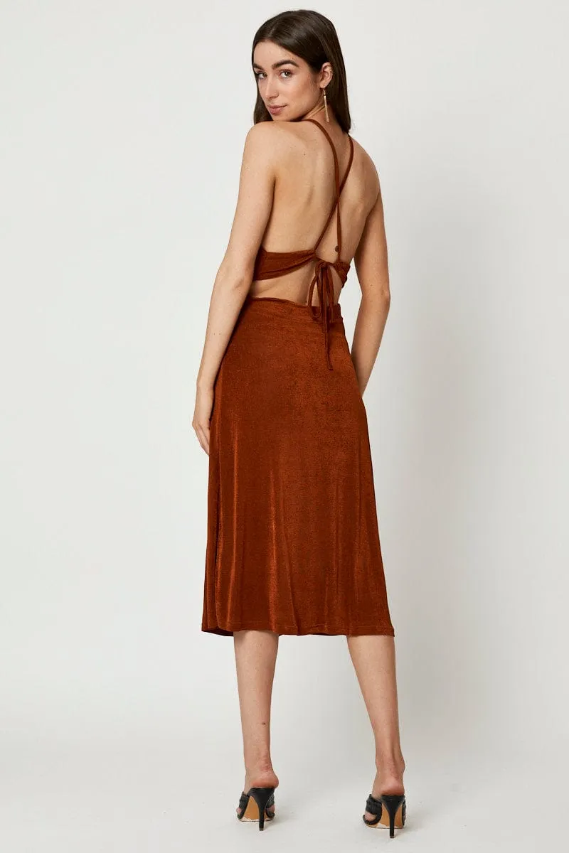Brown Cut Out Slip Dress Room Glow Olive Grove