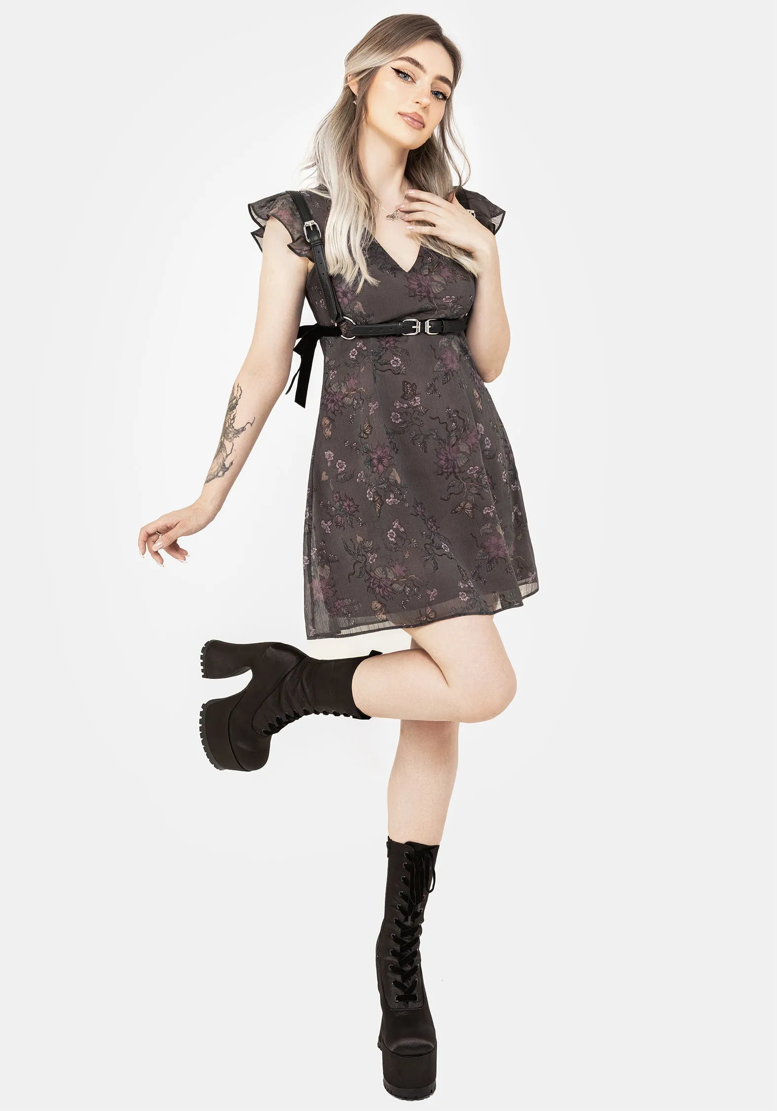 Arnora Chiffon Ruffle Detail Mini Dress Water Resistant