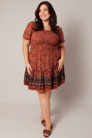 Brown Boho Shirred Mini Dress City Look Shoot Ready