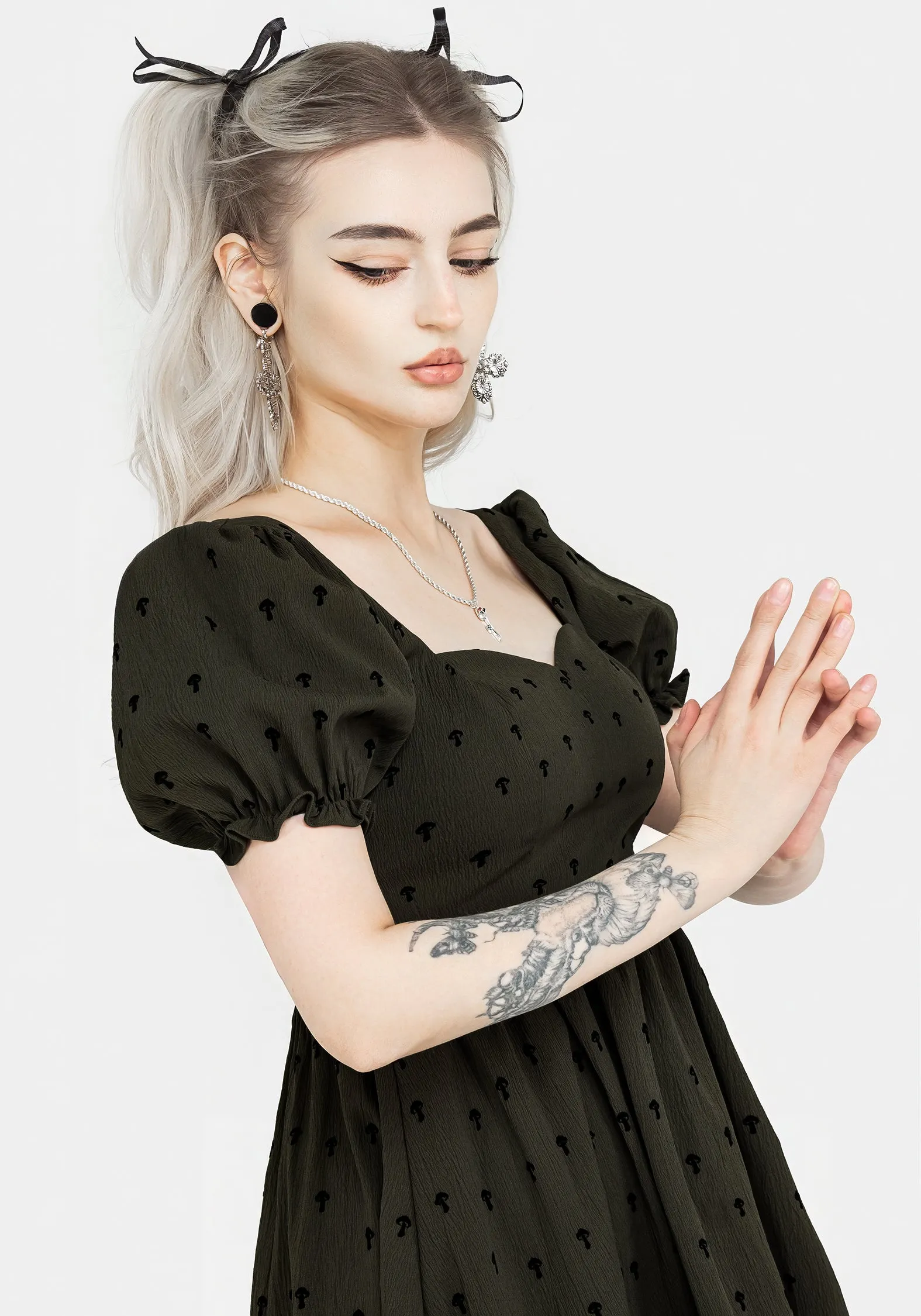 Weighted Hem Technology Chanterelle Velour Puff Sleeve Mini Dress