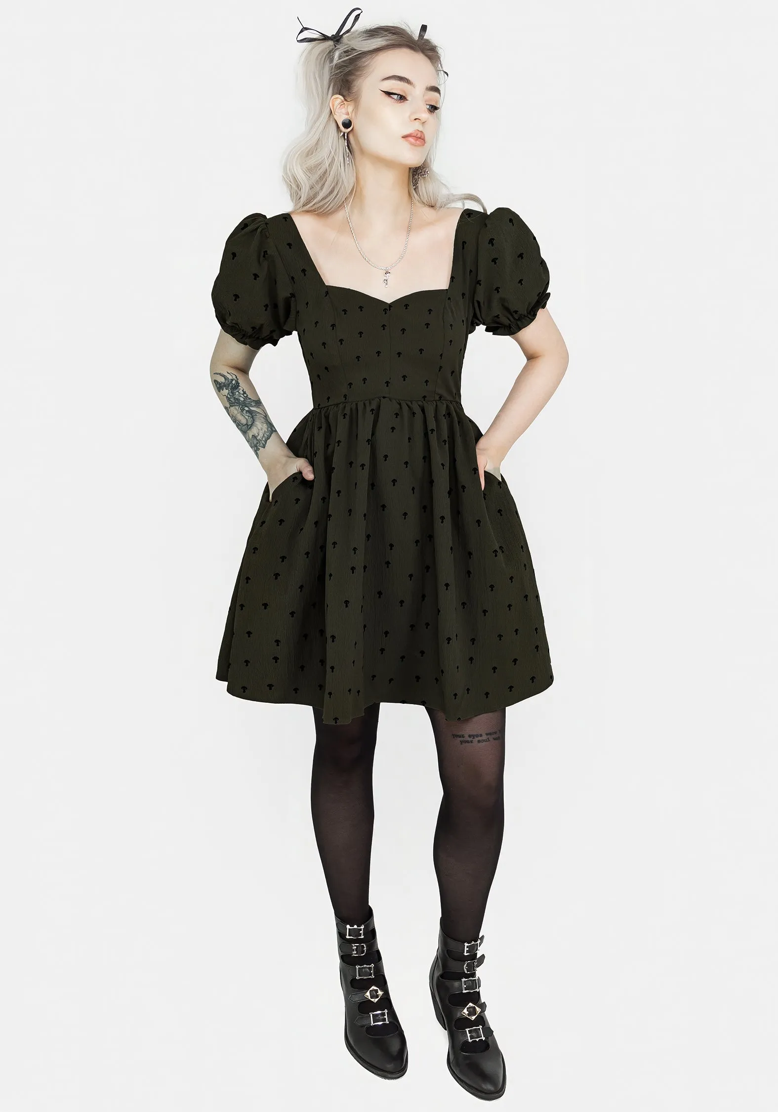 Show Skin Chanterelle Velour Puff Sleeve Mini Dress