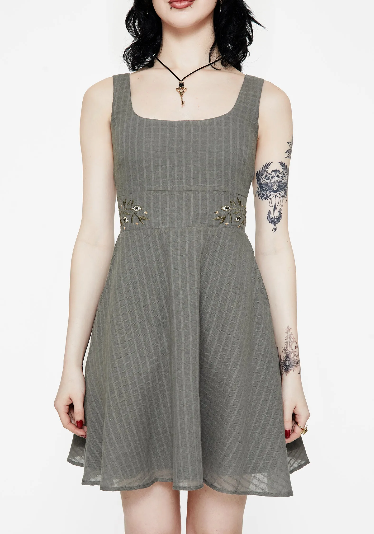 Fresh Prints Versatile mini for casual wear Koax Cotton Embroidered Pinafore Mini Dress