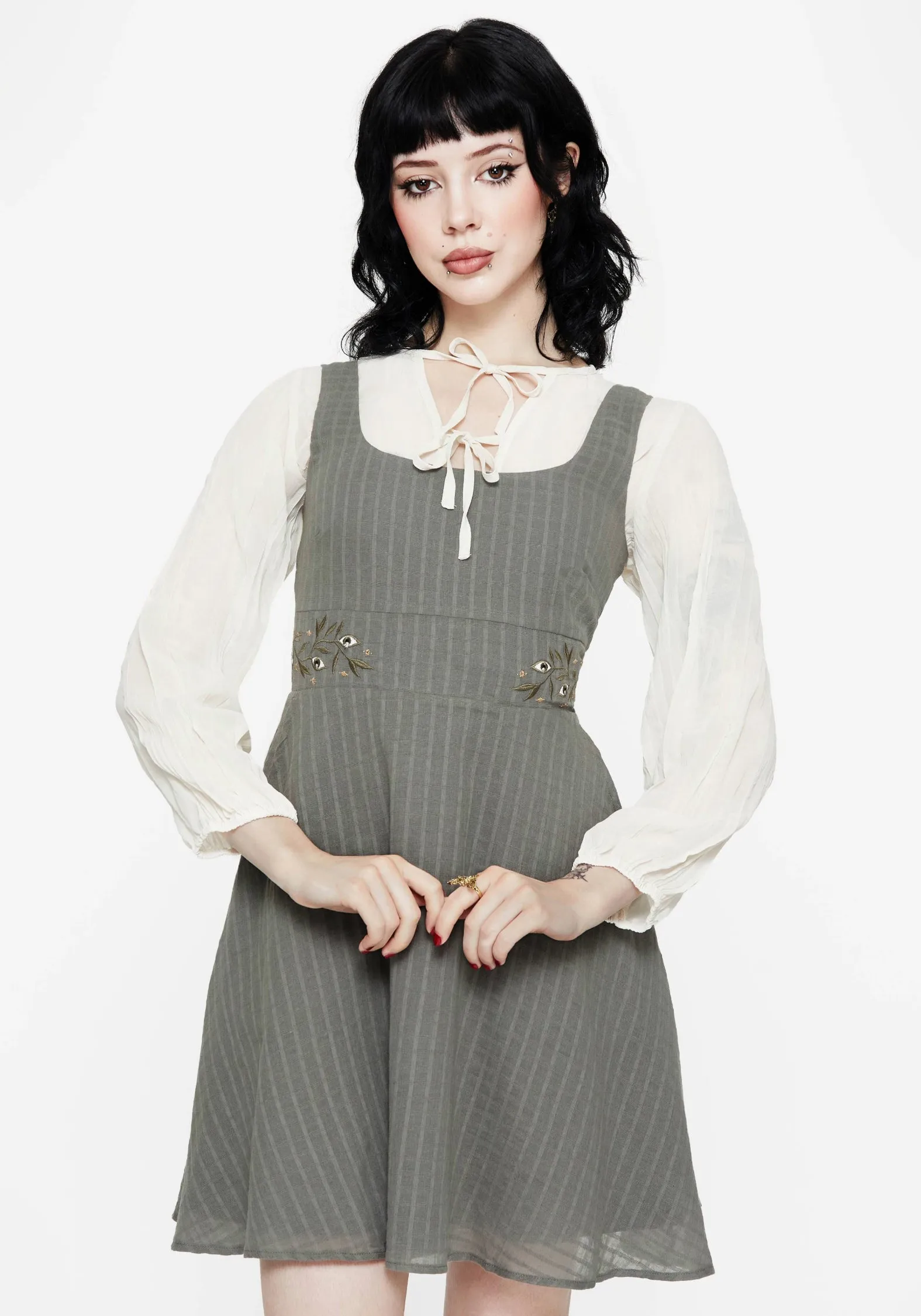 Koax Cotton Embroidered Pinafore Mini Dress Shine Rush
