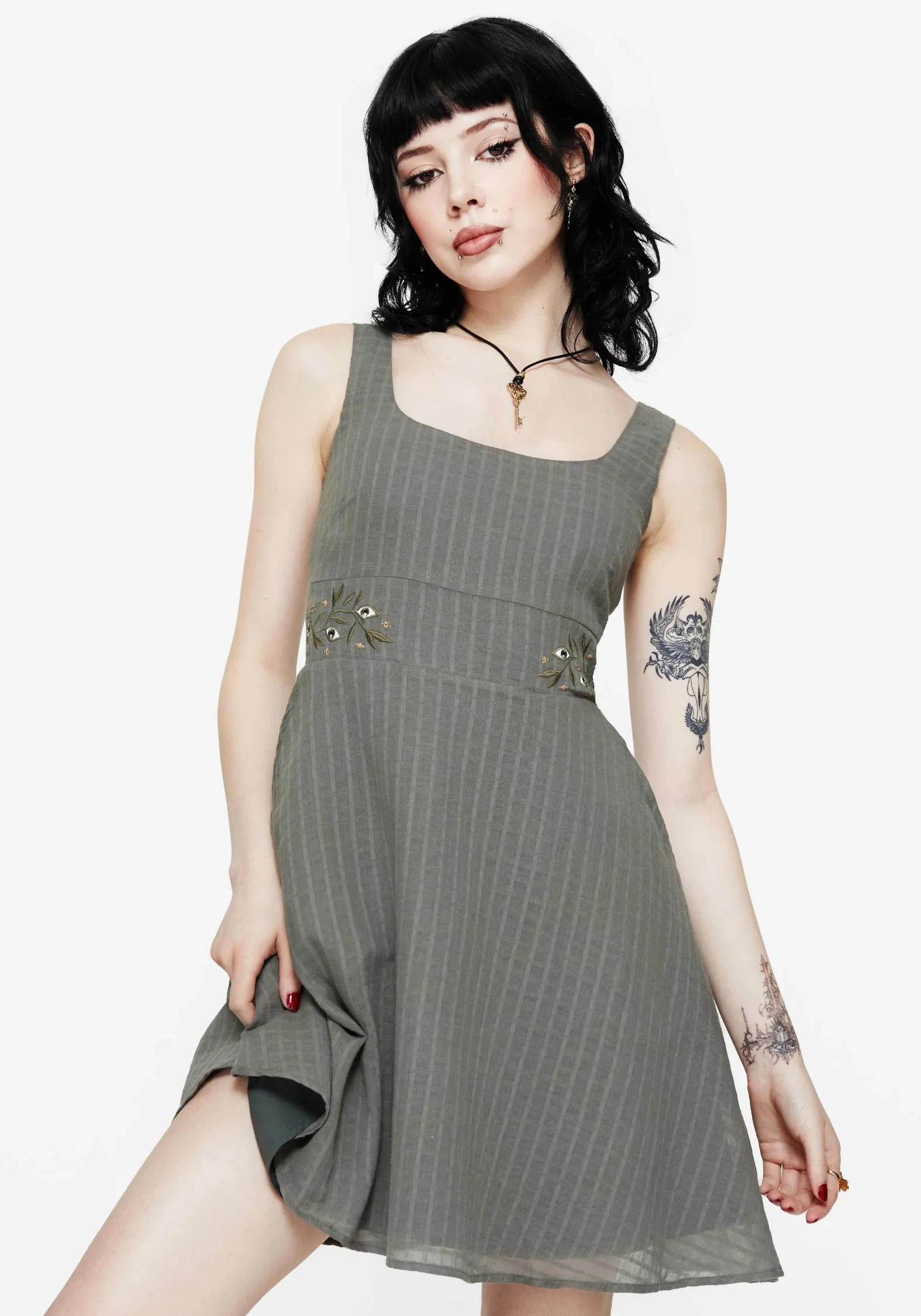 Feminine mini-length gown Floral Appeal Koax Cotton Embroidered Pinafore Mini Dress