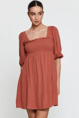 Orange Mini Dress Short Sleeve Evening Tagless Labeling Reinforced Stitching