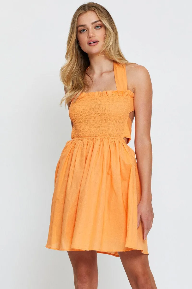 Orange Mini Dress Sleeveless Flirty summer piece Trendy boho-inspired mini