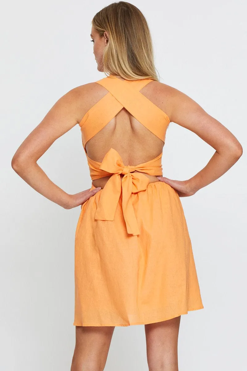 Edge Beat Orange Mini Dress Sleeveless