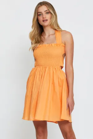 Orange Mini Dress Sleeveless Flirty summer piece Trendy boho-inspired mini