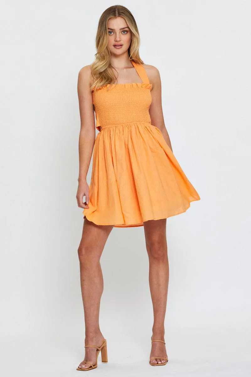 Orange Mini Dress Sleeveless Fun Shine Versatile Wear