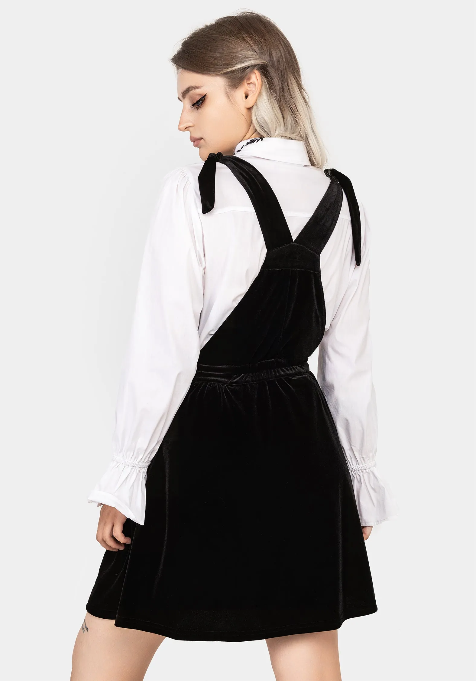 Knit Blend Fabric Evening Glow Vampyrum Bat Embroidered Mini Pinafore Dress