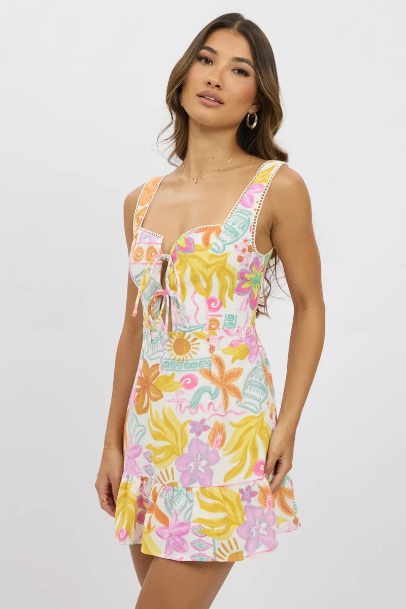 Street Heat White Abstract Fit And Flare Dress Mini