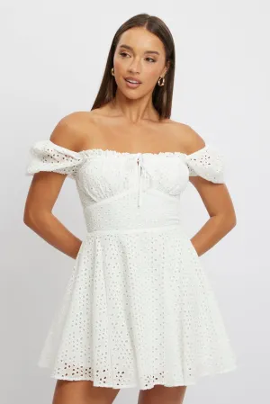 White Fit And Flare Dress Mini Eyelet Fabric playful mini