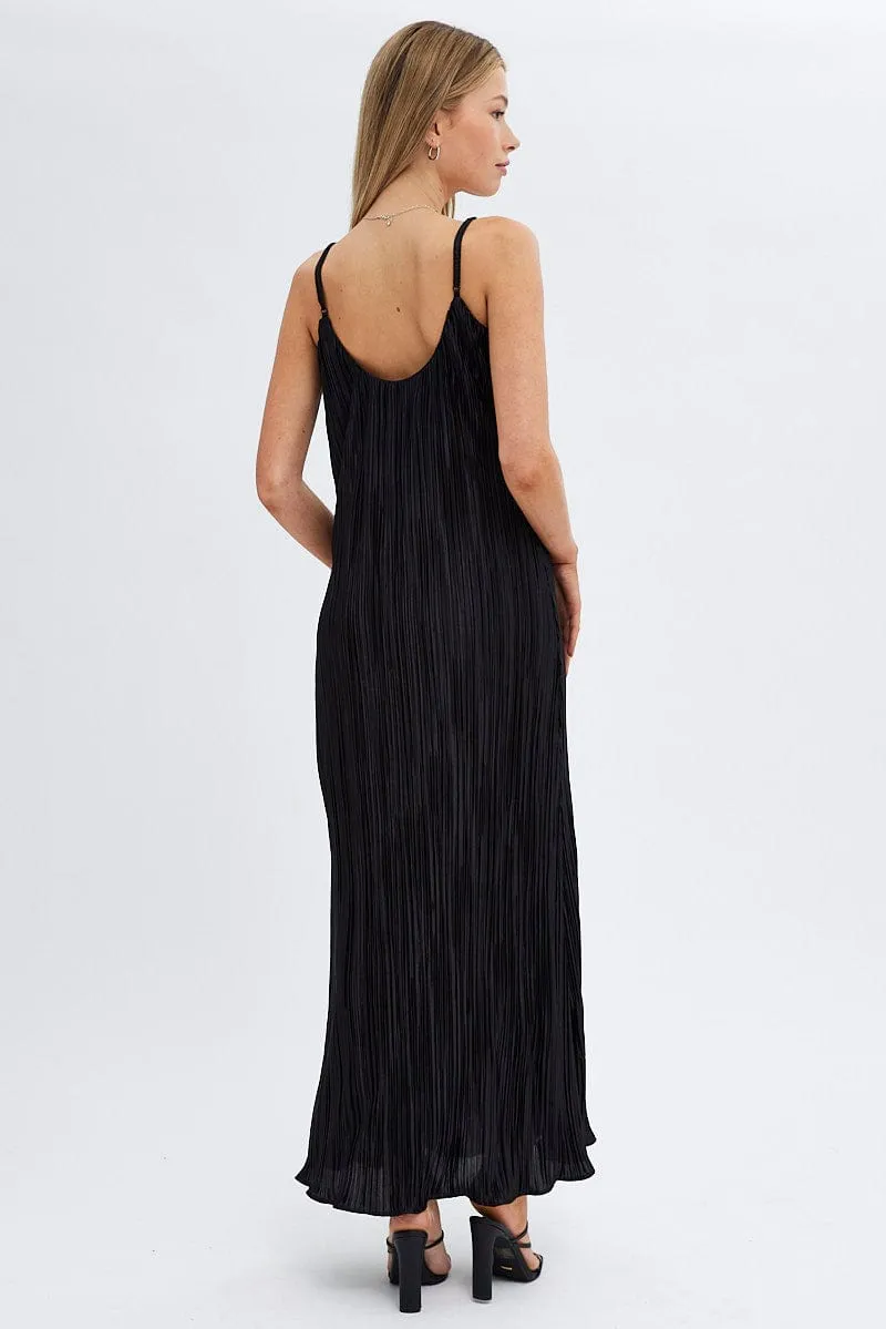 Dune Glow Black Maxi Dress Sleeveless Plisse