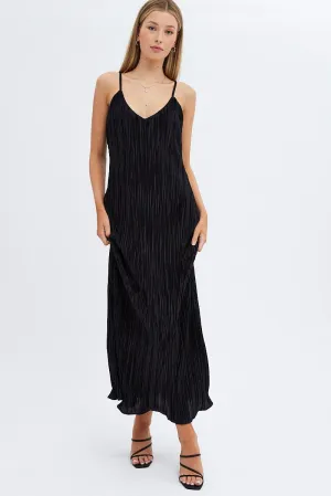 Ethnic Vibe Black Maxi Dress Sleeveless Plisse