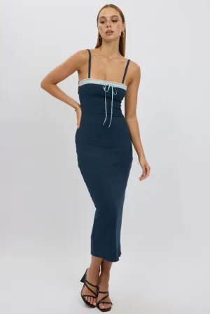 Galaxy View Comfortable evening wear Blue Bodycon Dress Maxi Ribbon Trim