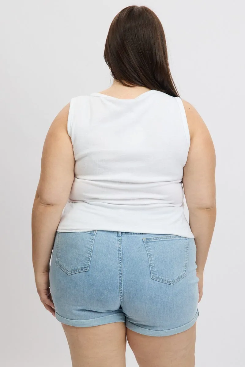 NonRestrictive Movement Handmade Fit White Tank Top Scoop Neck Button Down