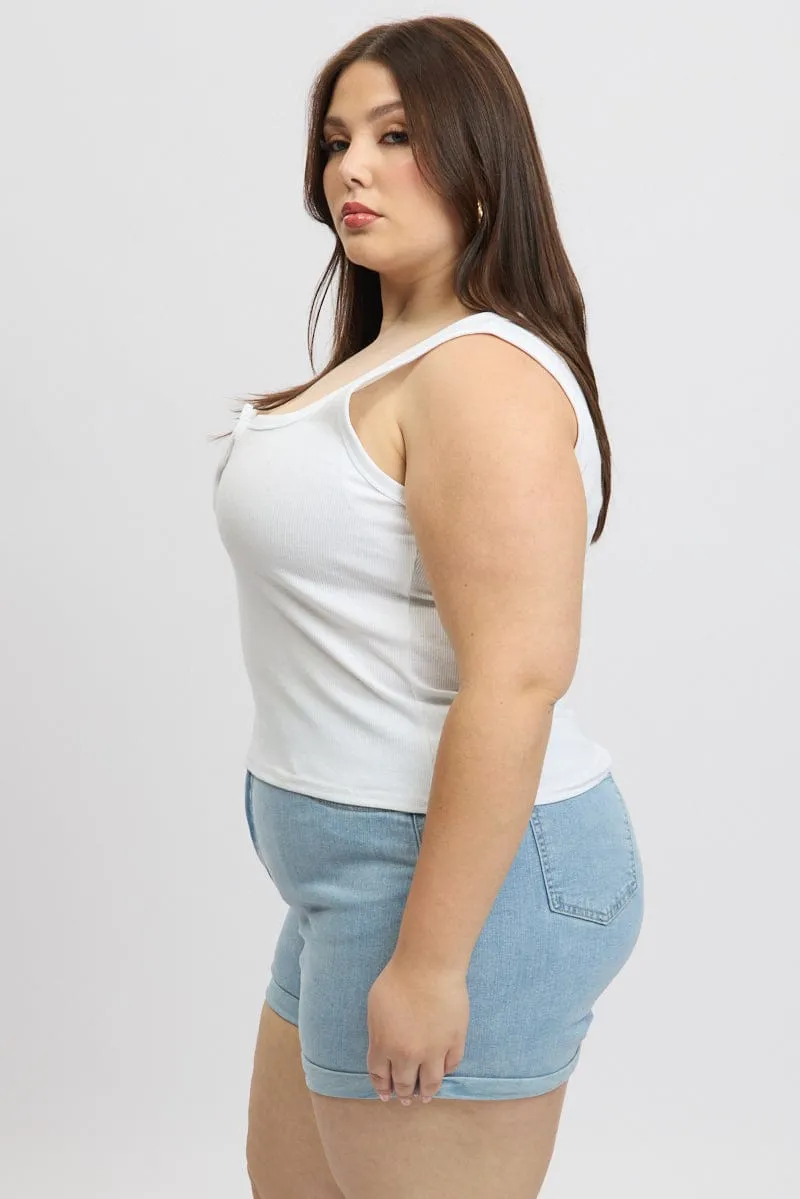 HighDensity Weave White Tank Top Scoop Neck Button Down