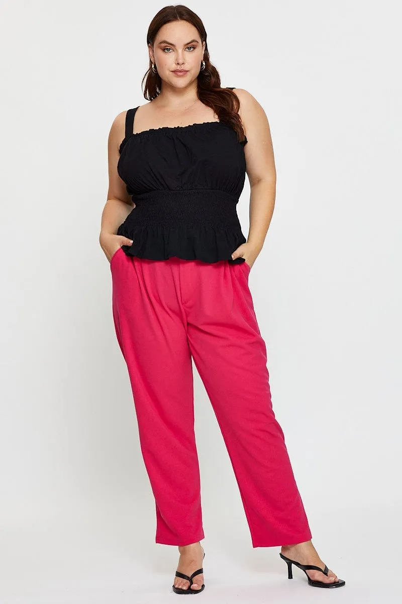 Heroine Glow Black Tank Top Shirred Waist Cotton Stretch