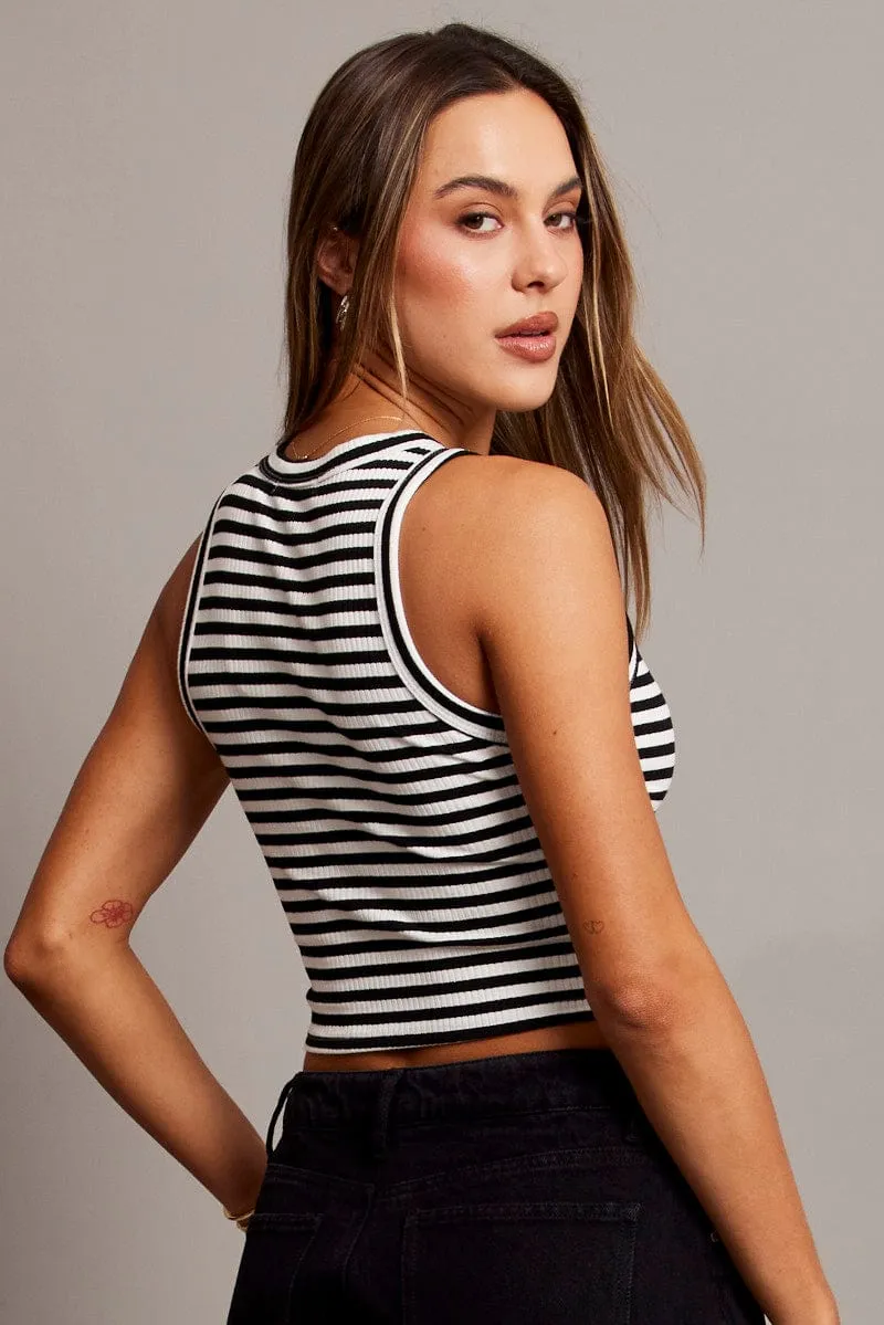 Royal Mode Black Stripe Tank Top Crew Neck