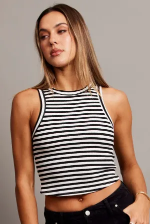 Black Stripe Tank Top Crew Neck Cozy Design
