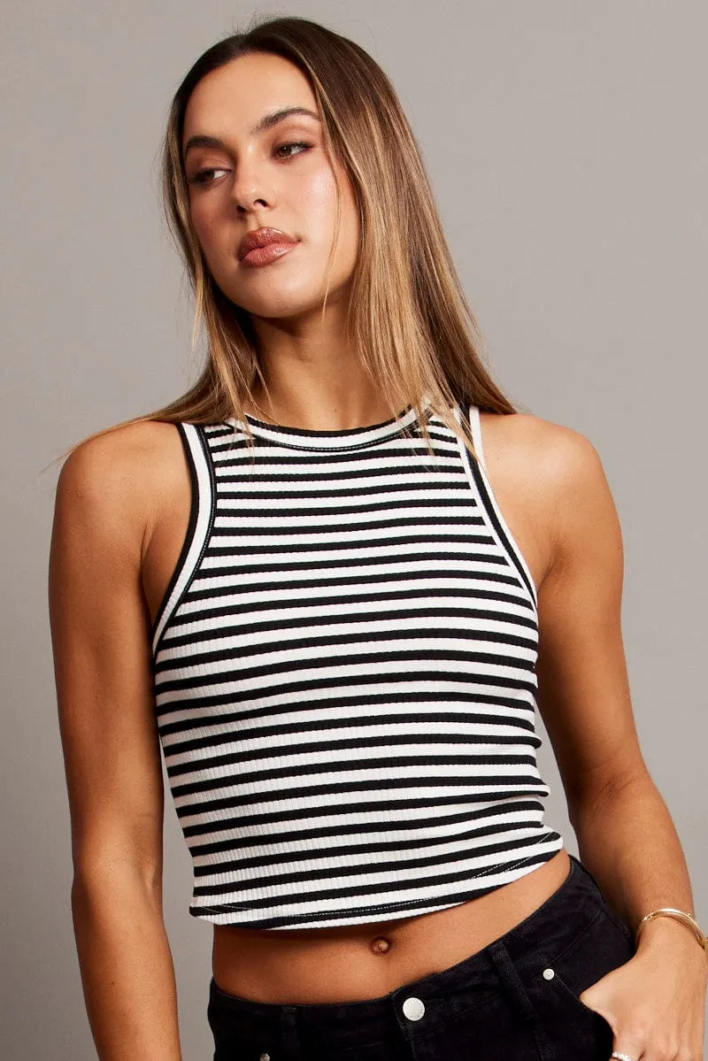 Black Stripe Tank Top Crew Neck Cozy Design