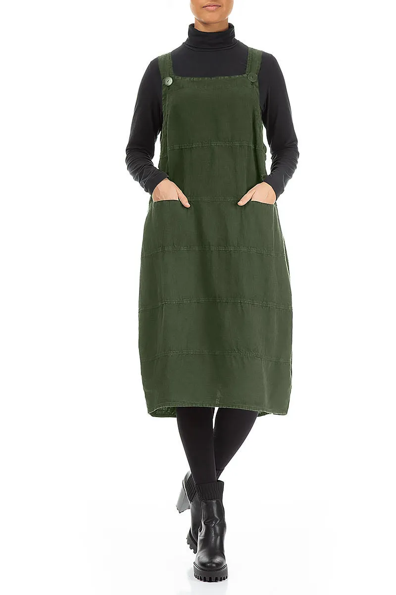 Handmade Fit Forest Mist Linen Dungaree Dress