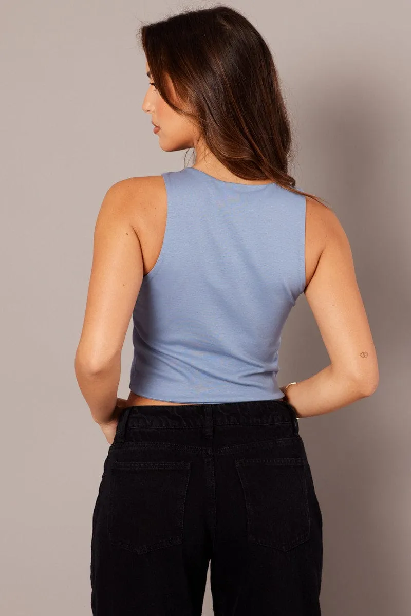 Blue Tank Top Sleeveless Cotton Span Soft Flow