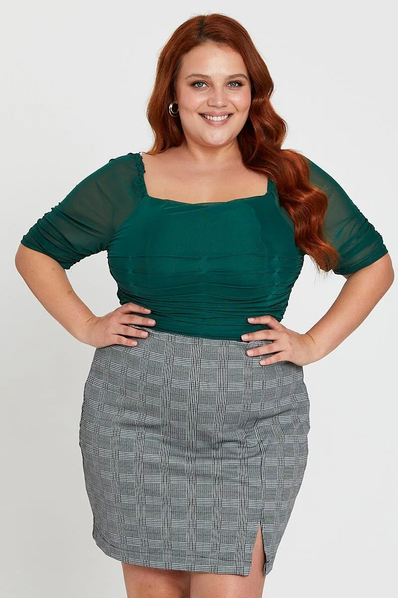 NoIrritationSeams Stage Feel Green Sleeve Bodysuit Ruched Bodice Three-quarter