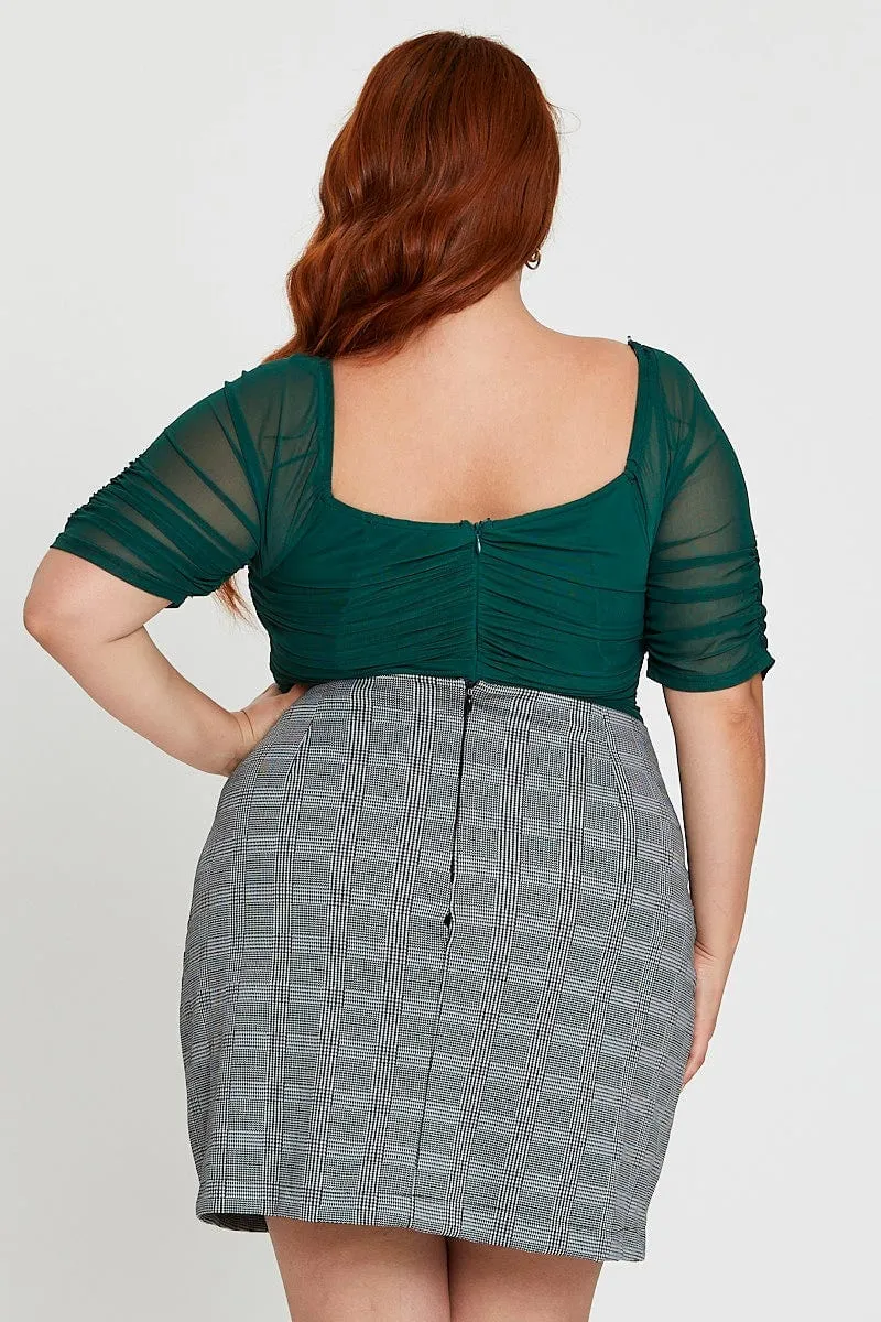 Green Sleeve Bodysuit Ruched Bodice Three-quarter EcoCertifiedTextile Eco Wear