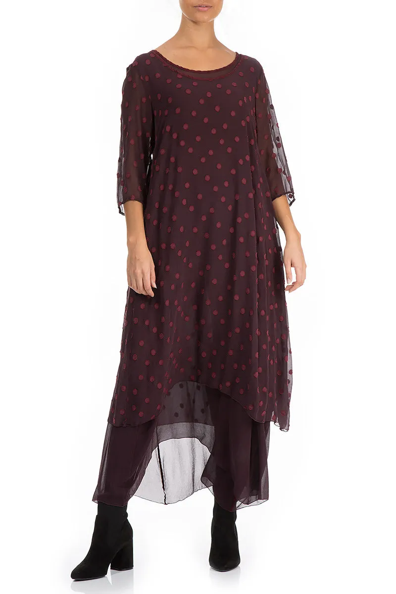 Layered Dotty Burgundy Silk Dress Glitter Glow