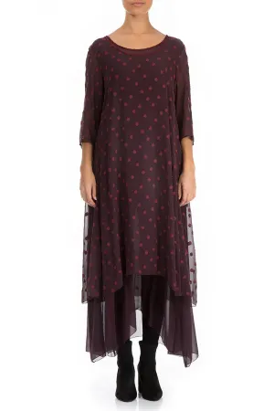 Web Glow SnagFree Surface Layered Dotty Burgundy Silk Dress