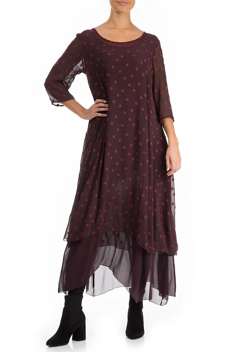 Layered Dotty Burgundy Silk Dress Cozy Pajama Pants Low Care