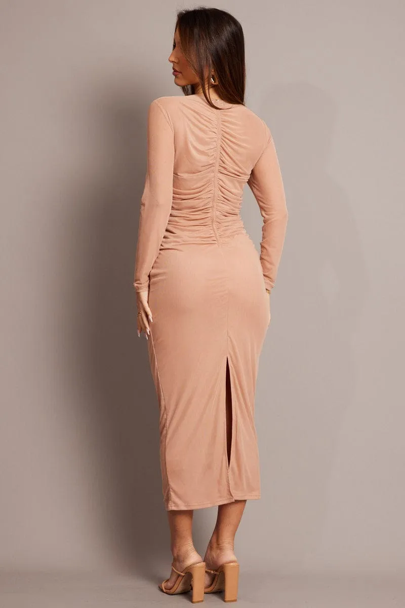 Pink Bodycon Dress Long Sleeve Mesh Travel Core Athletic Apparel