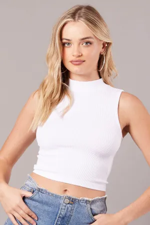 White Tank Top High Neck Seamless Cozy Fit Run Ready