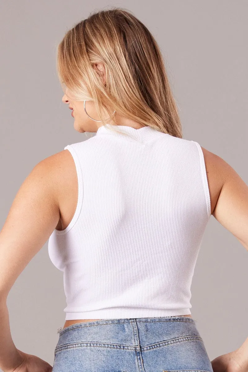 White Tank Top High Neck Seamless OekoTexCertified