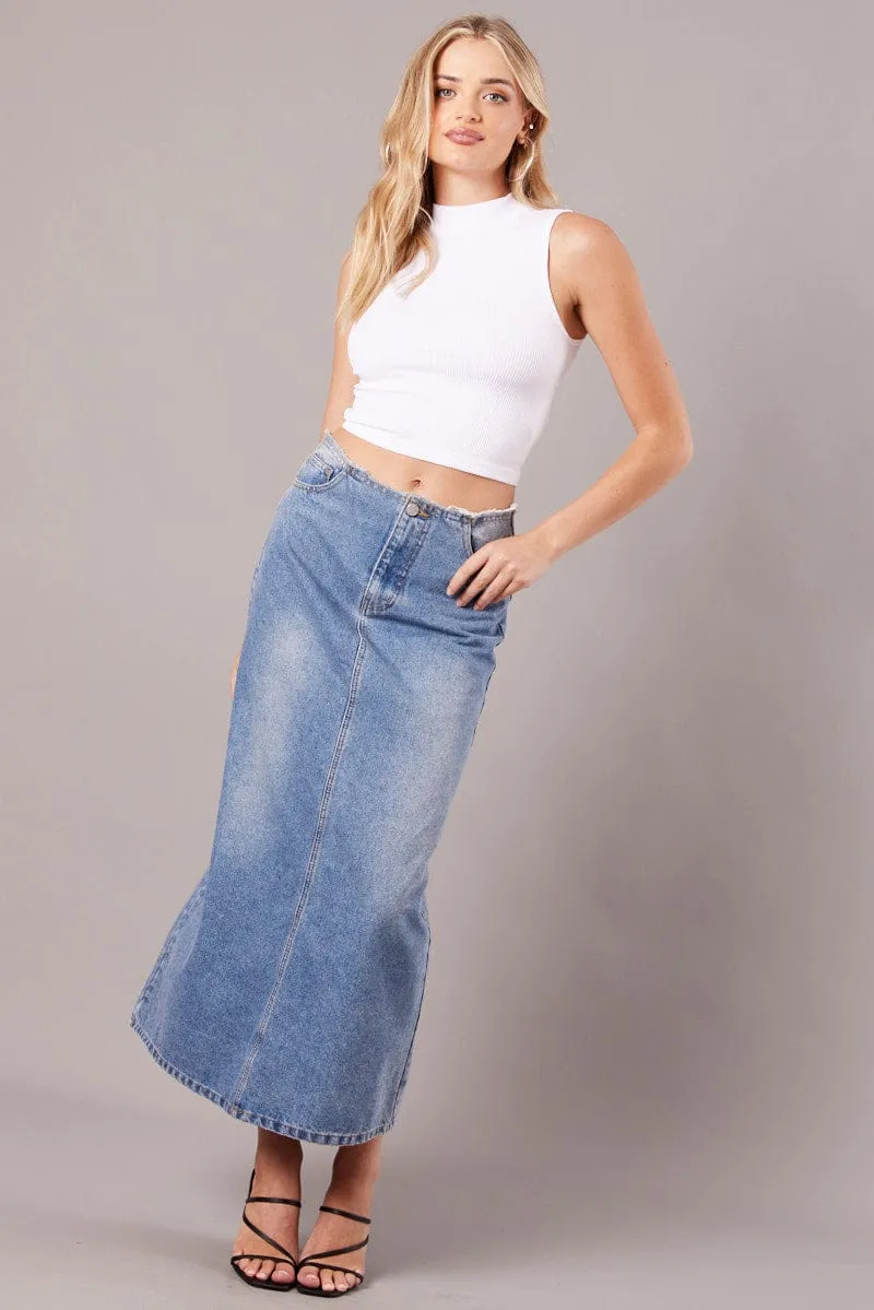 Euro Mood White Tank Top High Neck Seamless