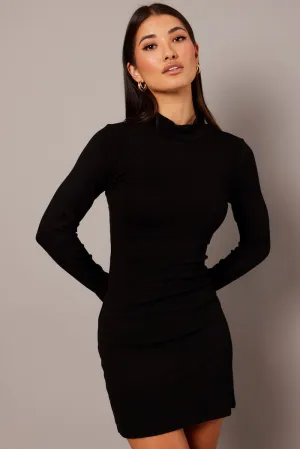 Soft Jacket Black Bodycon Dress Long sleeve Mini