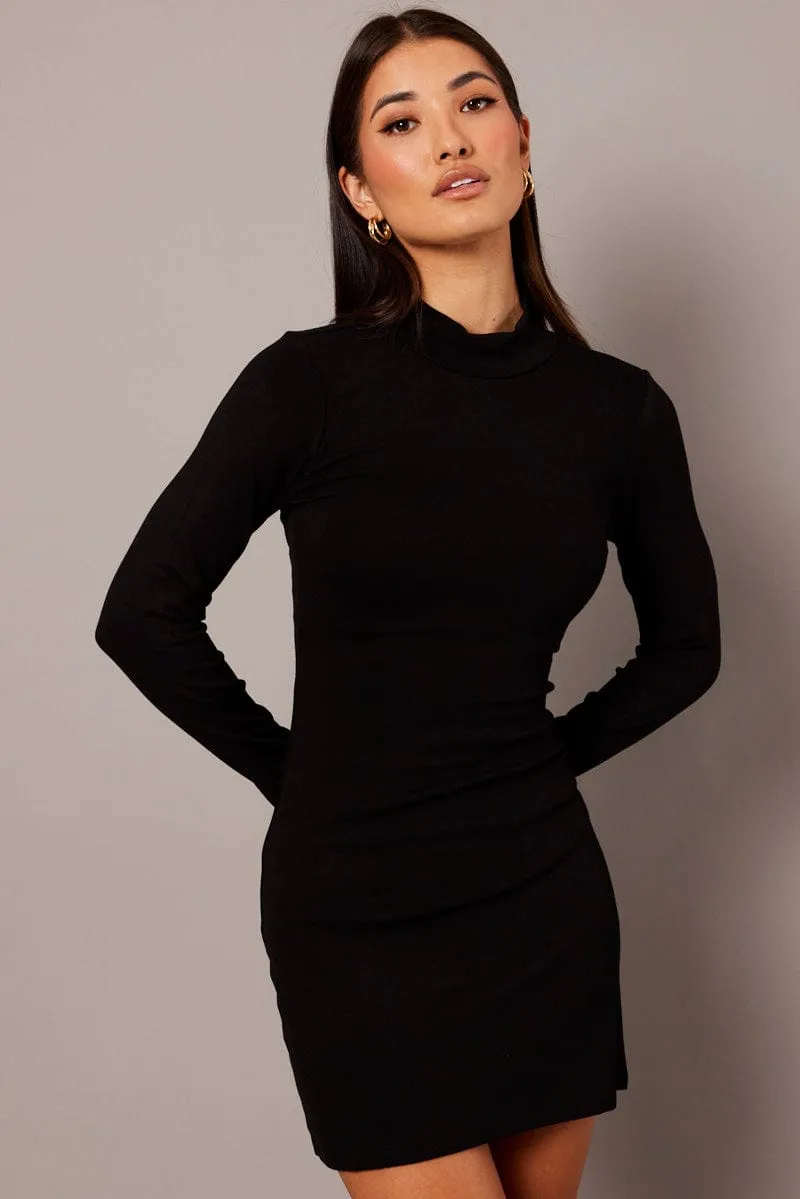 Soft Jacket Black Bodycon Dress Long sleeve Mini