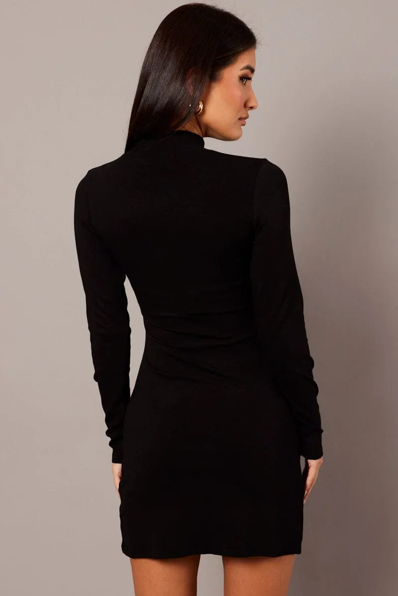 Black Bodycon Dress Long sleeve Mini Simple Layering